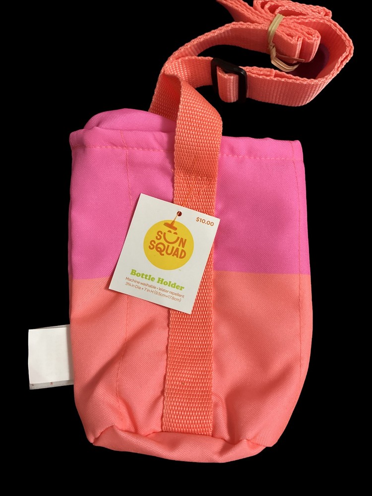 SUN SQUAD BOTTLE HOLDER NWT Bright Pink/orange With Strap- Drawstring Closer
