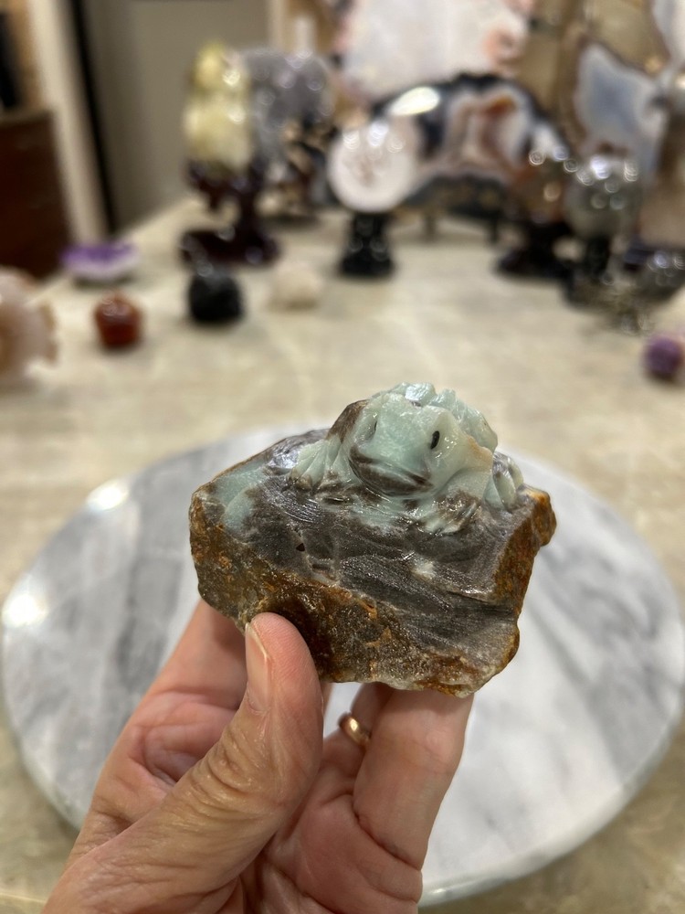 Natural Amazonite hand carved Frog