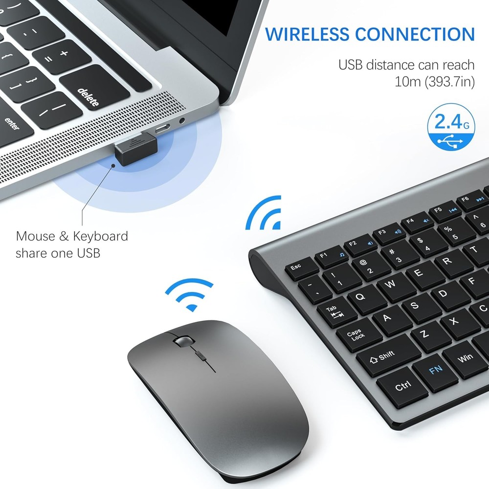 Wireless Keyboard & Mouse Combo, Ultra Slim, 2.4G, USB, Gray/Black