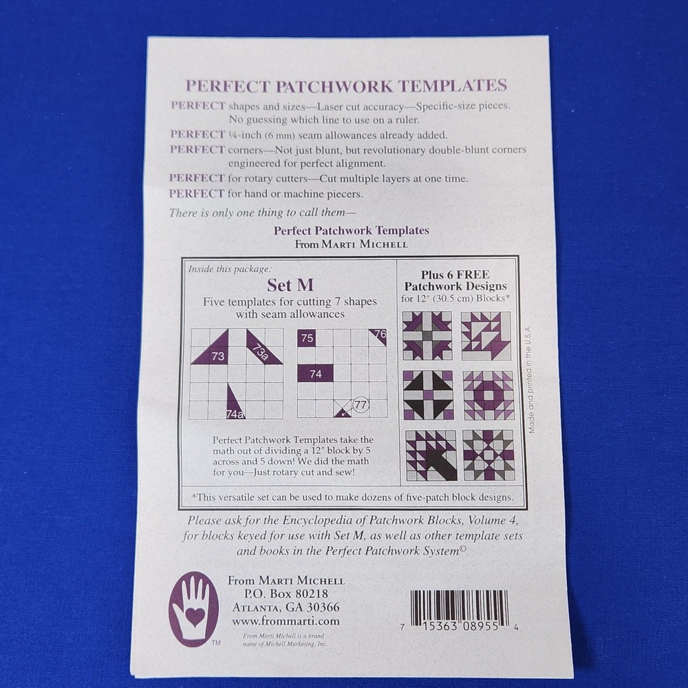 Marti Michell Perfect Patchwork Templates Set M - 12 Inch Five-Patch Block 8955