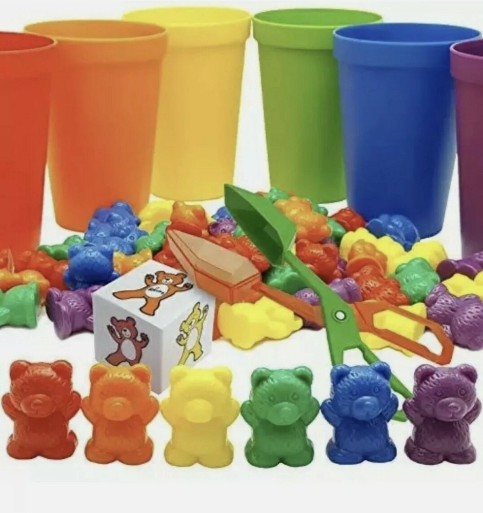 Skoolzy Rainbow Counting Bears Matching Sorting Cups, Bear Counters 71 Pc Set