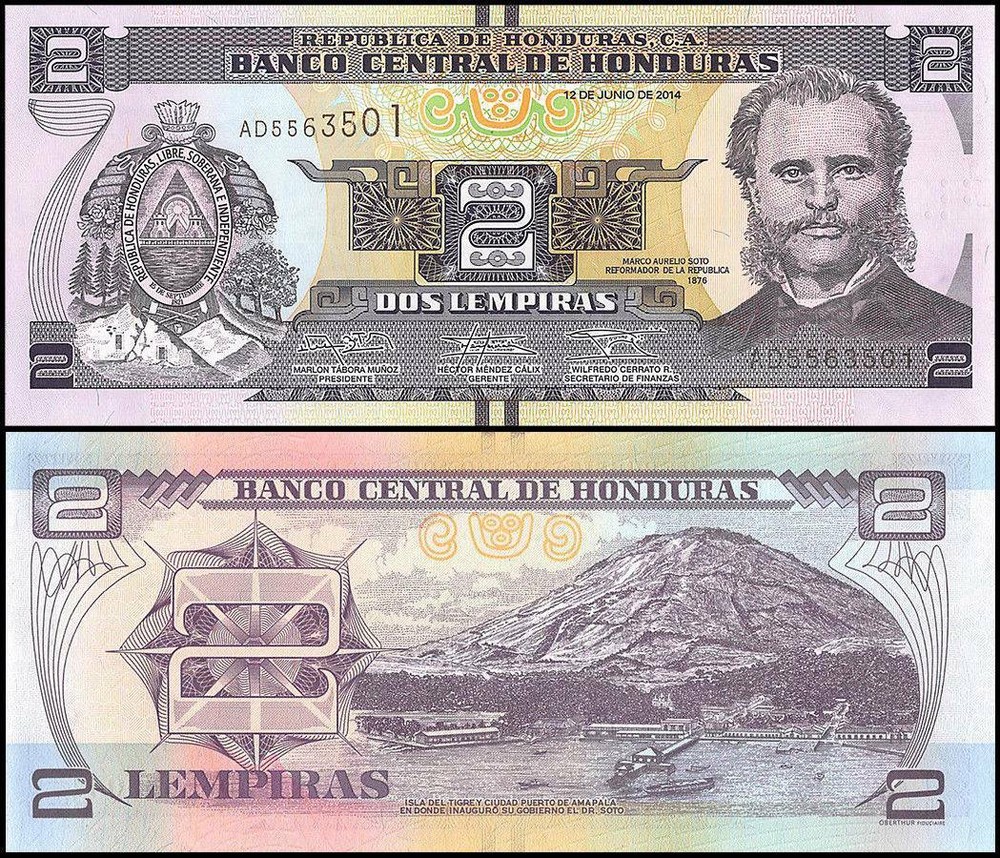 Honduras 2 Lempiras, 2014, P-97b, UNC X 100 PCS Bundle Pack