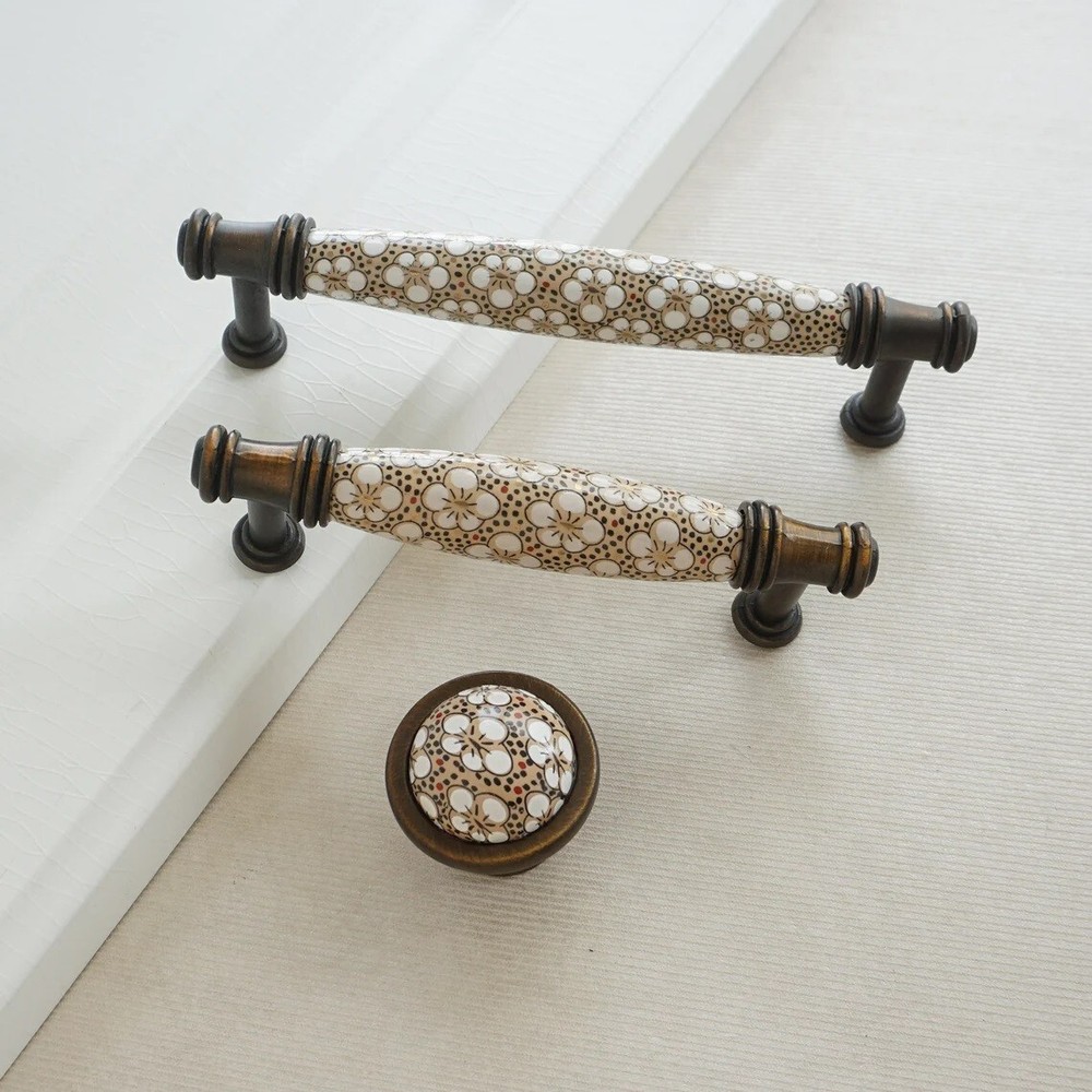 3.78'' 5.0" Ceramic Kitchen Handle Cabinet Pull Rural Chic Dresser Drawer Pull