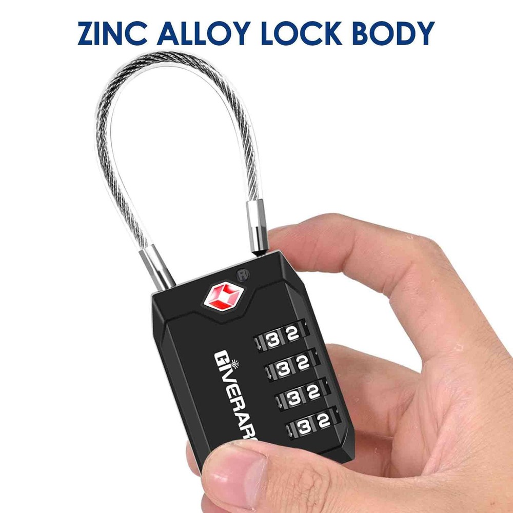 2 Pack TSA Approved Travel Luggage Locks, 4-Digit Cable Combination Black