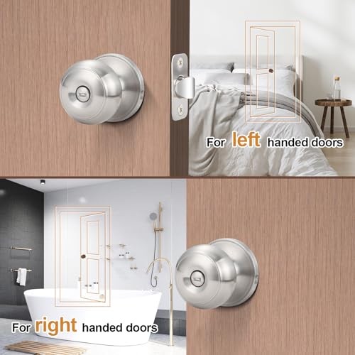 Door Knobs Interior Keyless Door Lock Privacy Door 5 Pack Brushed Nickel