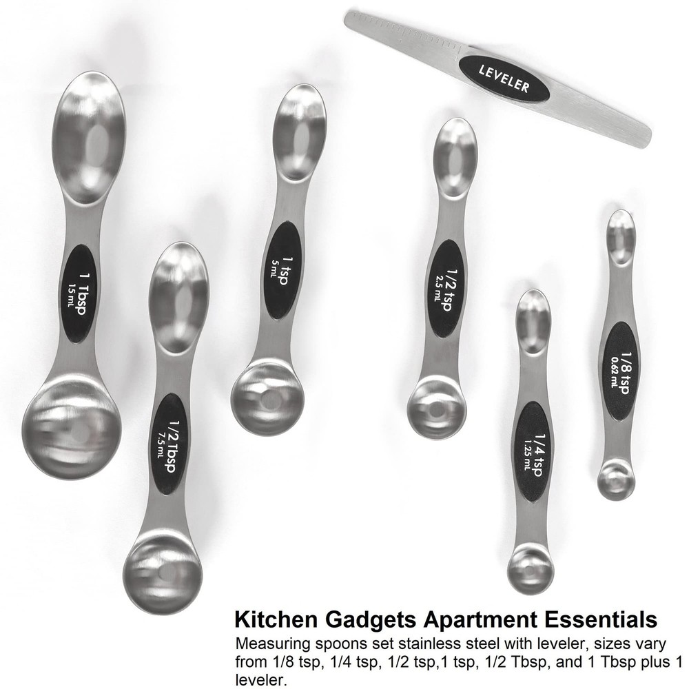Magnetic Measuring Spoons Set Stainless Steel With Leveler Stackable Metal Table