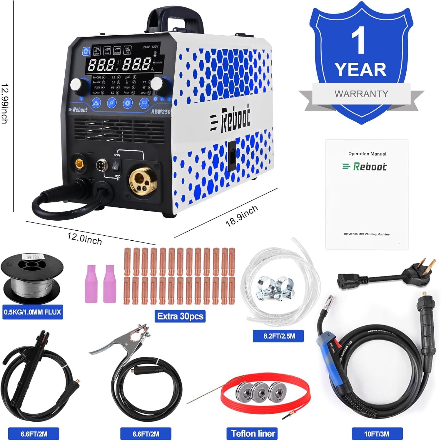 Reboot MIG Welder, 250Amp 6 in 1, 120V/240V Aluminum Multi Process Welding