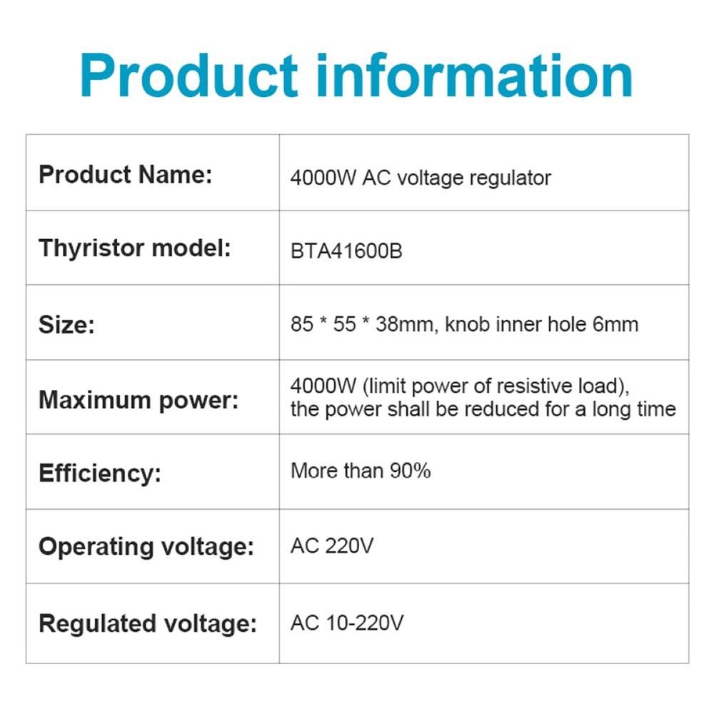 4000W AC220V Dimming Speed Temp Regulation Control Electronic Voltage Regulator