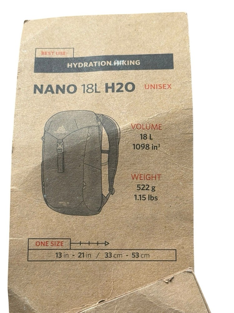 NWT Gregory Nano 18 H2O Hydration Backpack Magnetic Bite Valve Spark Orange