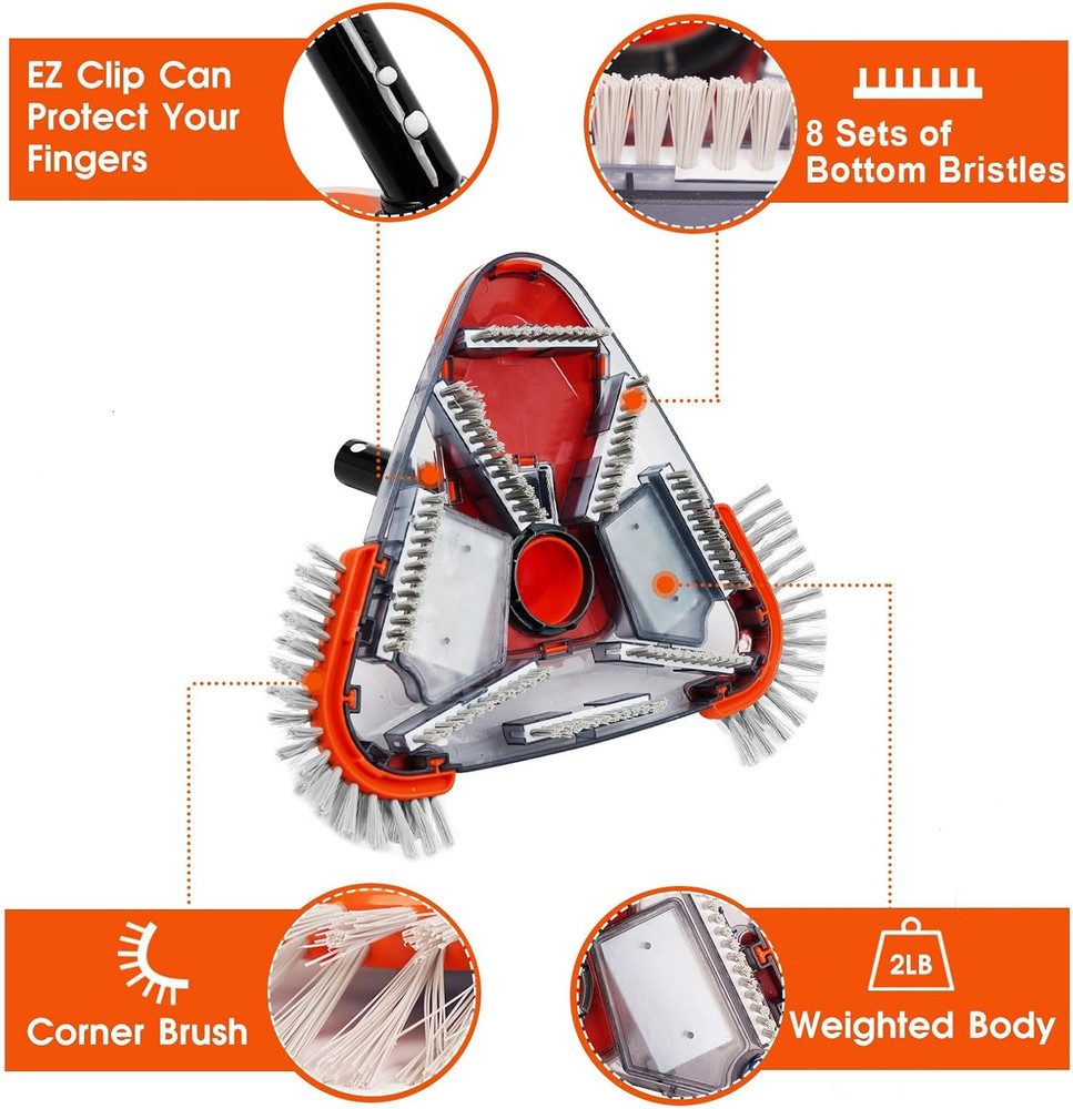 Pool Vacuum Head with Side Brush,Universal Steering Handle & Universal Rotatable