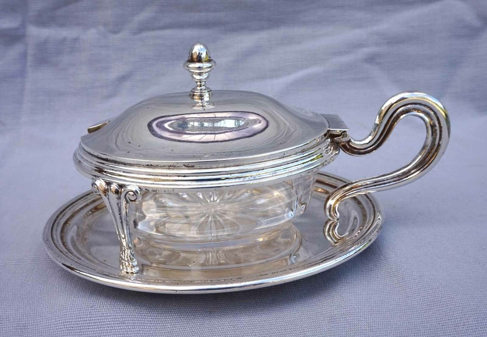 French Jam Condiment Lidded Serving Dish Silverplate Cut Crystal