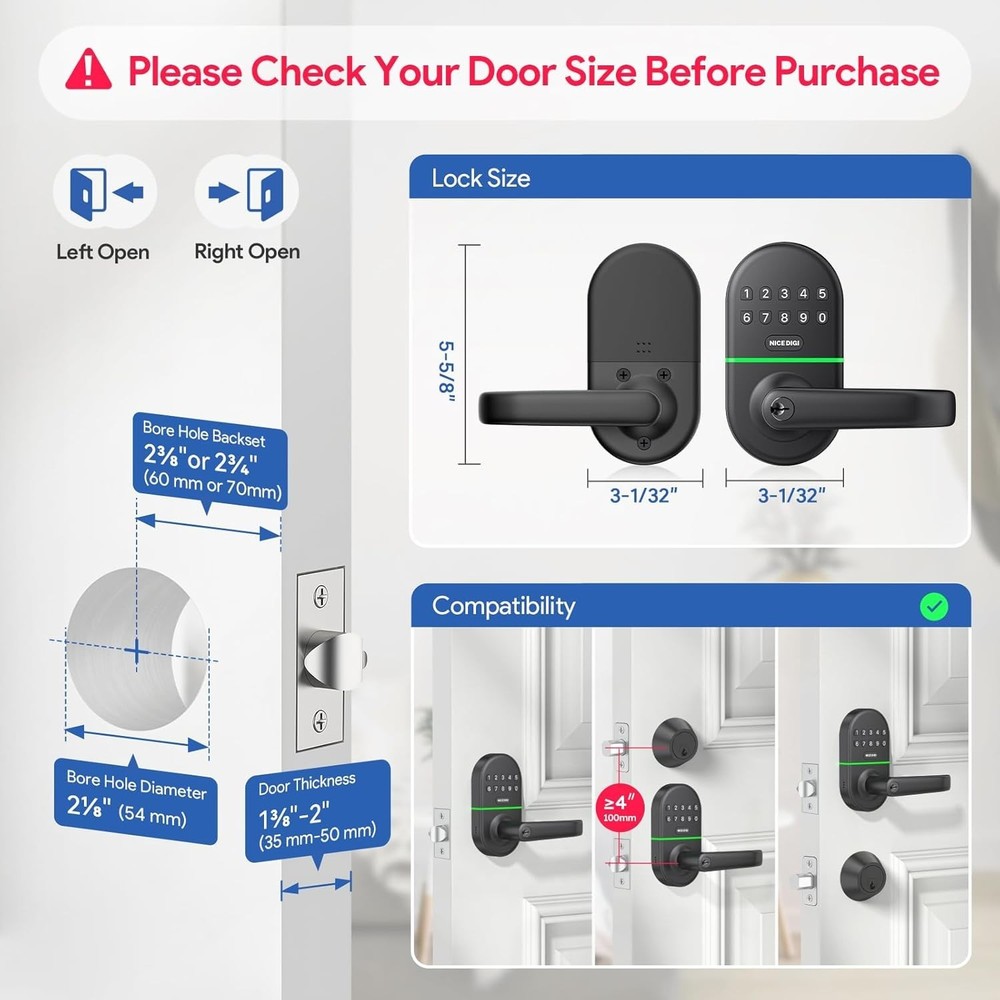 Touch-Control Door Lock: Easy Installation, Night Use Keypad