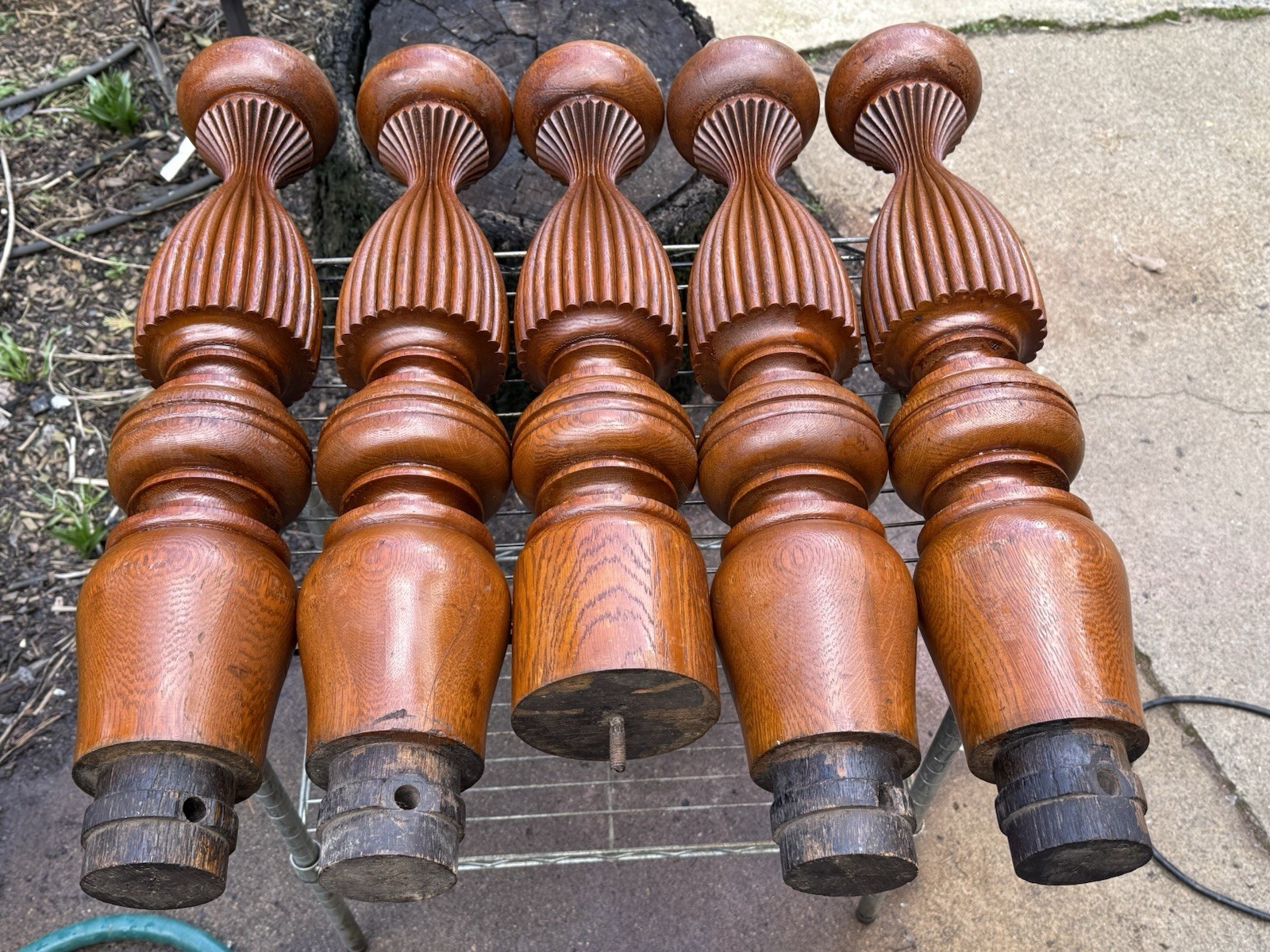 5x Exquisite Antique Wood Fluted Turned Carved Table Legs Victorian Vintage