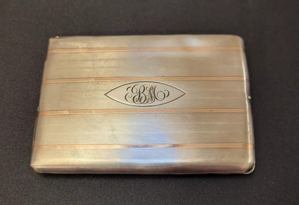 Antique Elgin 14k Gold STERLING SILVER CIGARETTE CASE Signed 106.6g 925