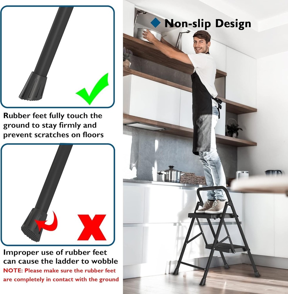 Lightweight 2-Step Step Stool with Sturdy Steel Construction and Handrail