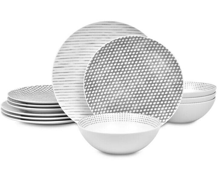 Noritake Hammock 12-Pc Porcelain Dinnerware Set, Grey