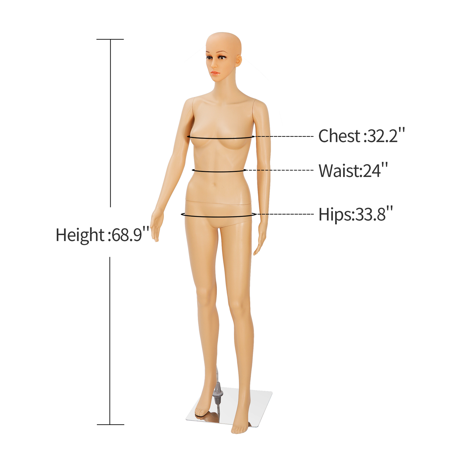 Mannequin Full Body Female Dress Form Realistic Display Head Turn Model w/ Base
