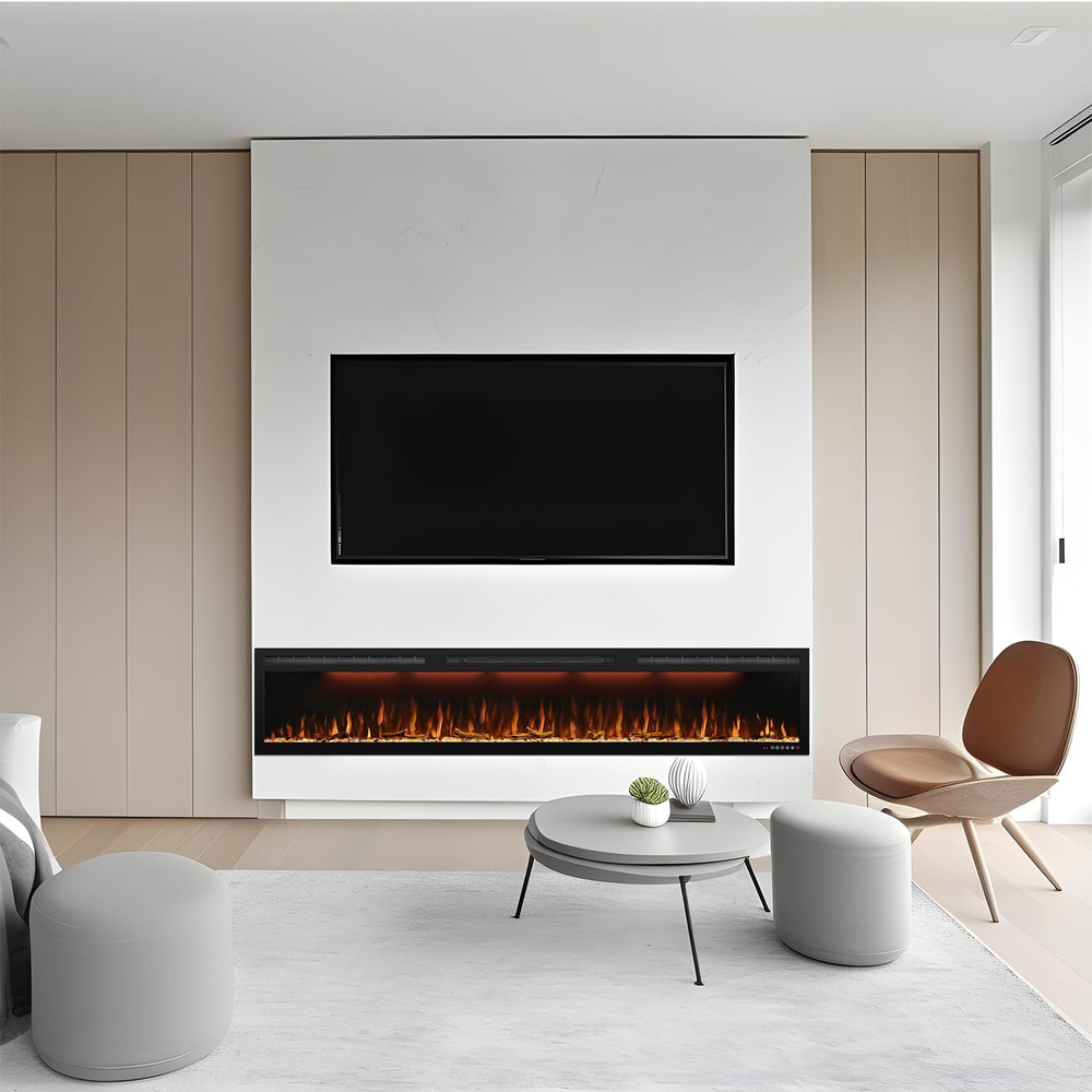 Recessed 88" Electric Fireplace with Adjustable Flame & Remote Control