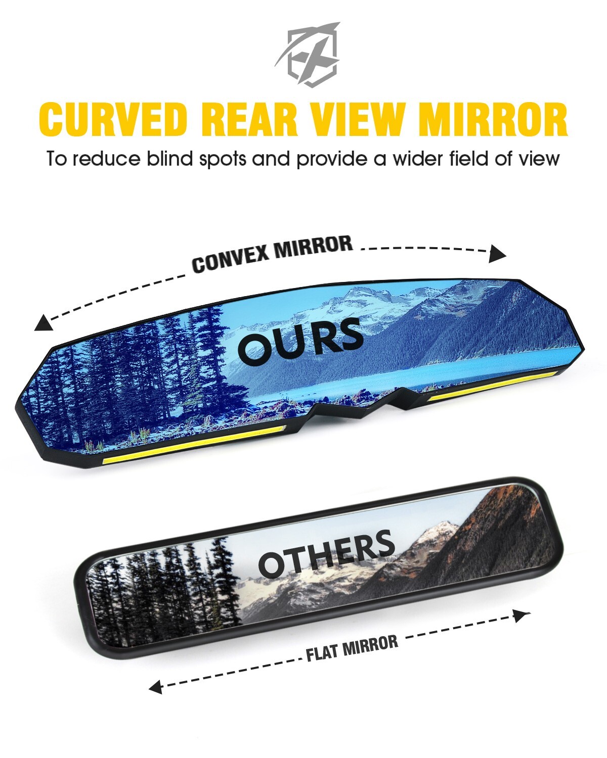 UTV Rear View Center Mirror w/ Light 1.75 - 2" For Polaris RZR XP 1000 Can Am X3