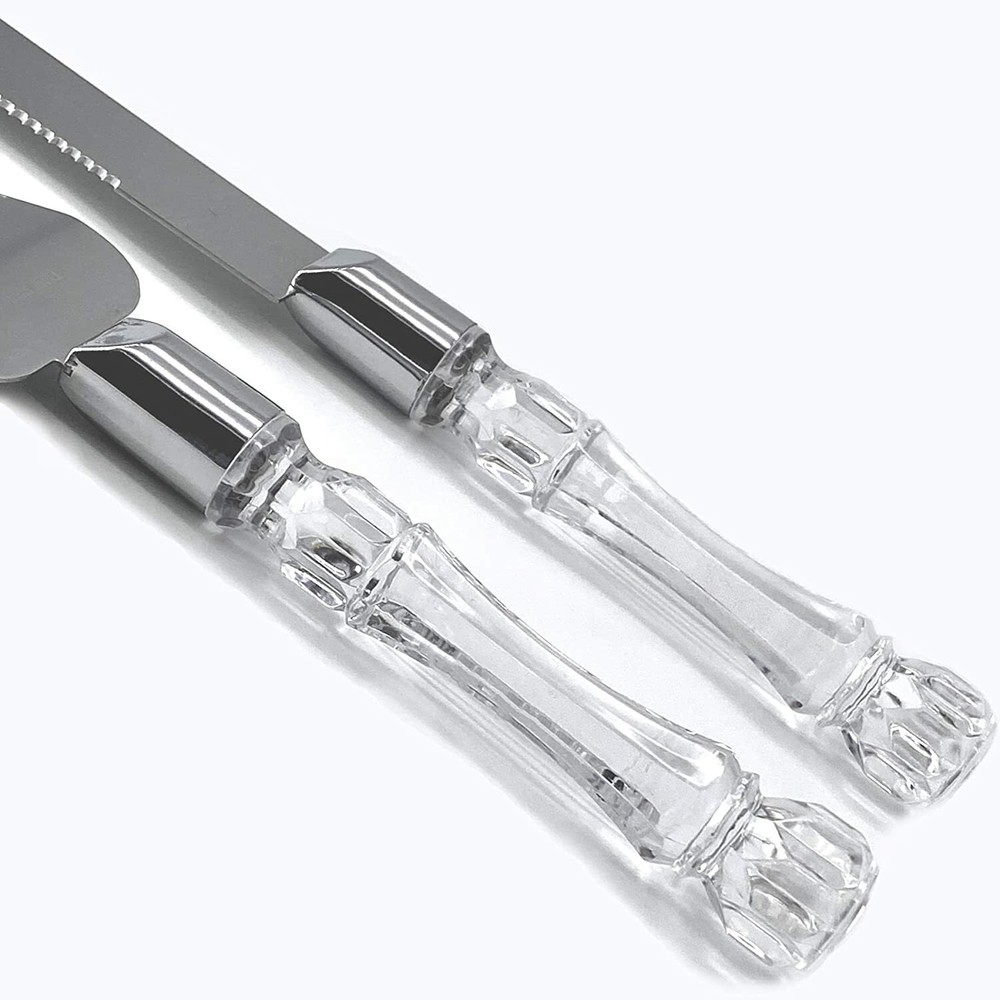 Wedding Anniversary Cake Server Set Cutting Silver engrave yourself Clear Handle