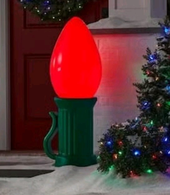 3 ft. Battery Operated LED Jumbo Red Bulb Holiday Yard Decor Prop Home Accents