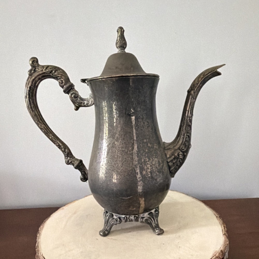Oneida Victorian Silverplate Coffee Pot Antique Ornate Handle Decorative