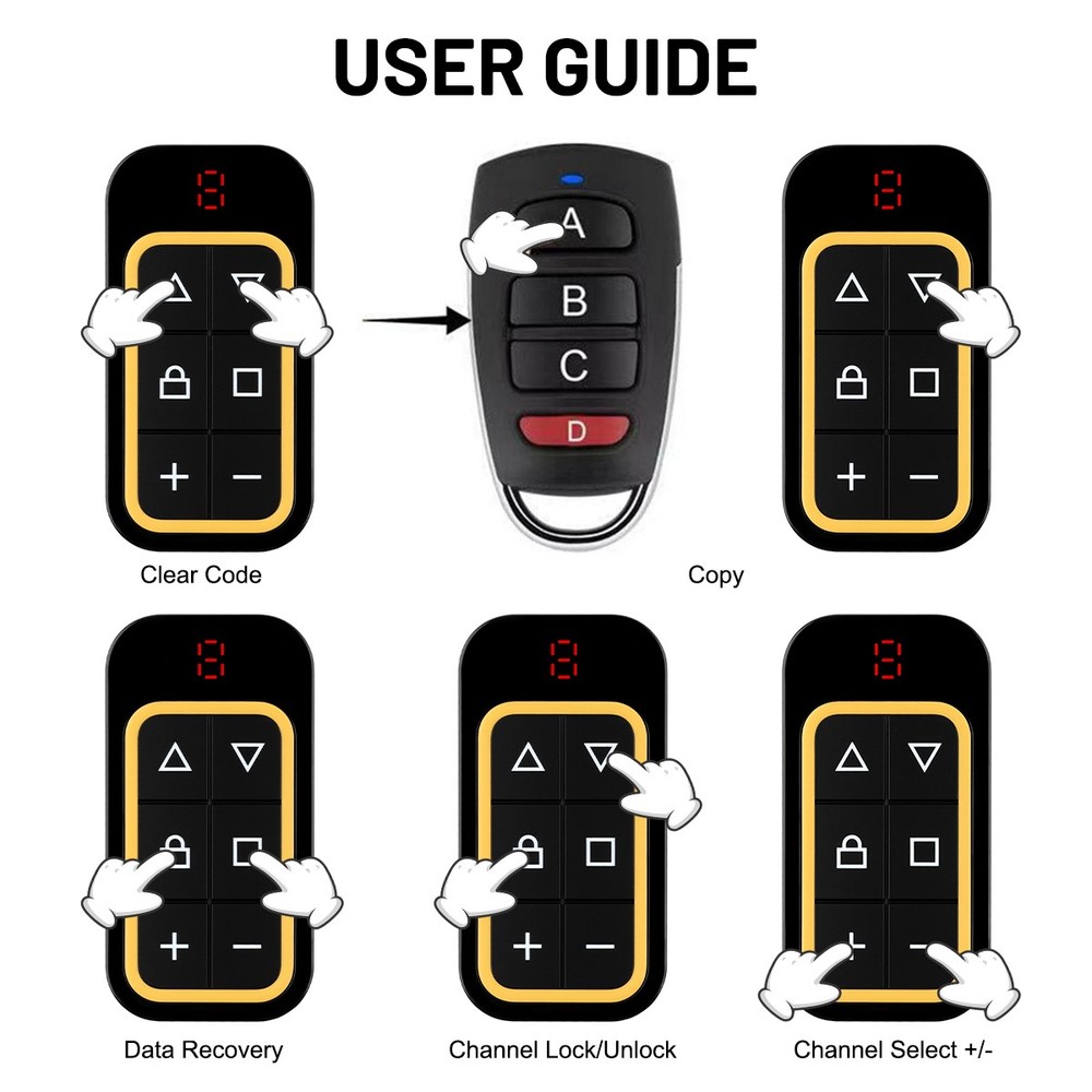 Universal 8-in-1 Garage Gate Remote Control 300-915MHz Rechargeable Controller
