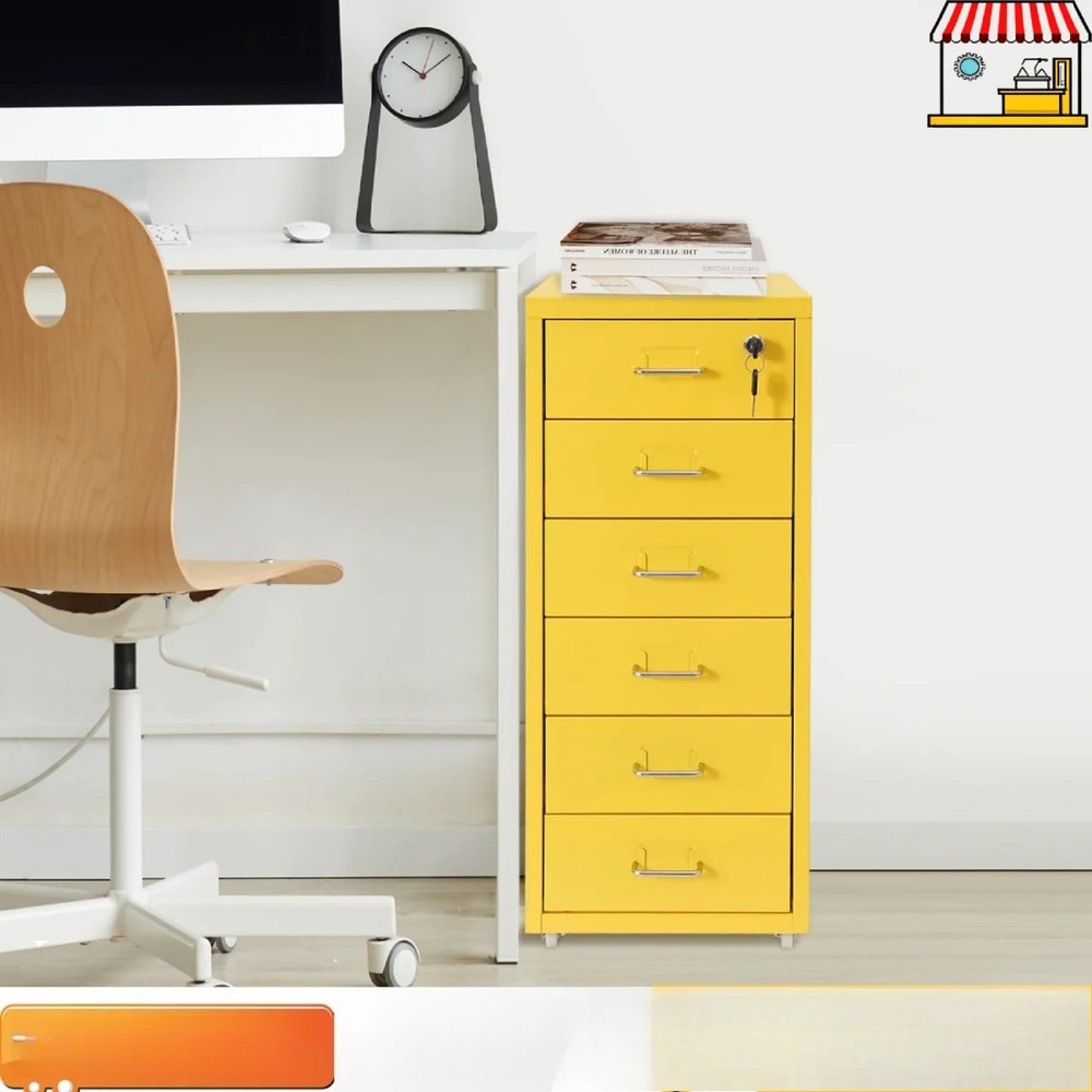 Lockable Rolling Metal File Cabinet 6-Drawer Office Document Storage Containers