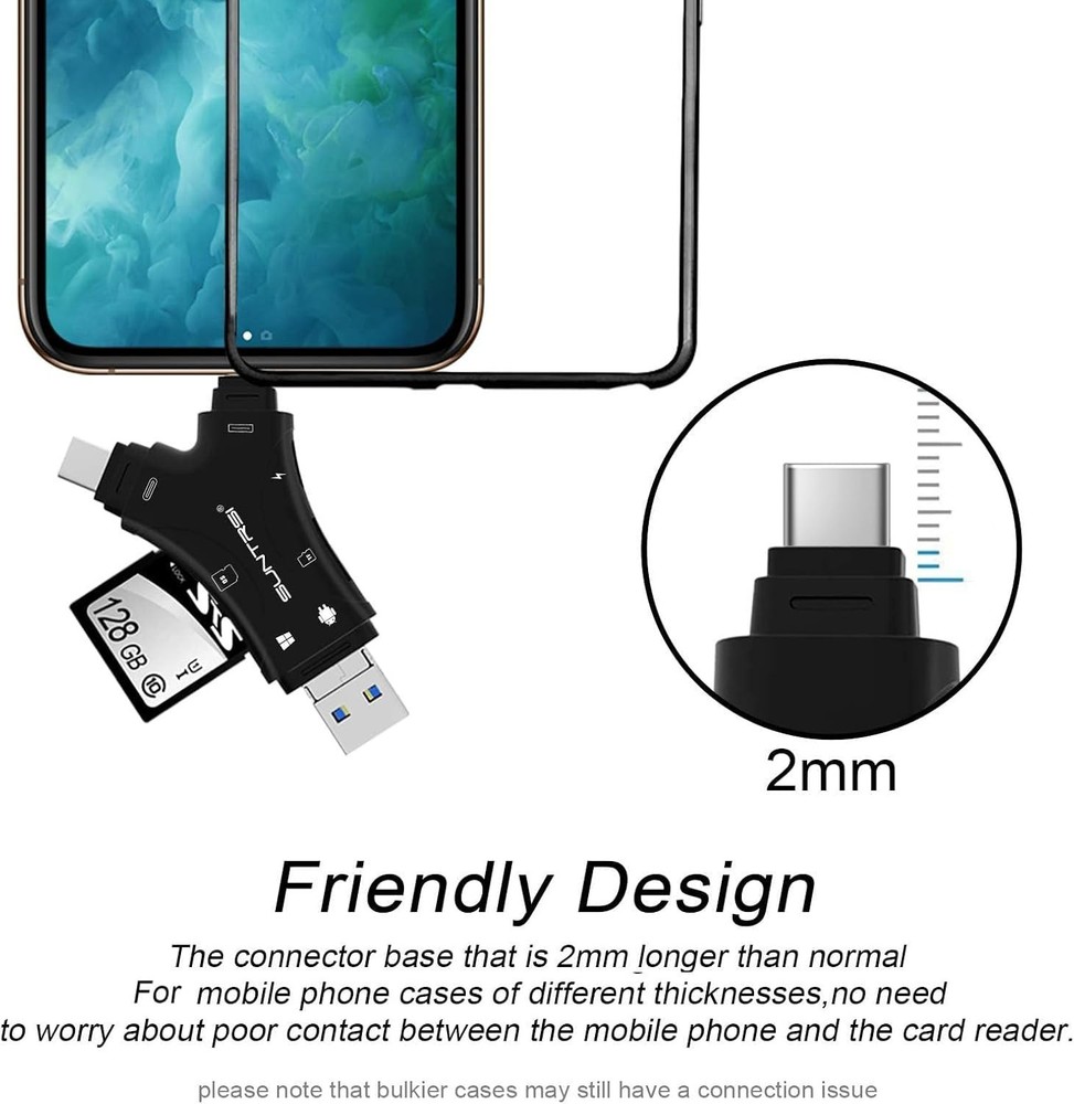 SD Card Reader for iPhone/ipad/Android/Mac/Computer/Camera,4 in1 Micro SD Card R