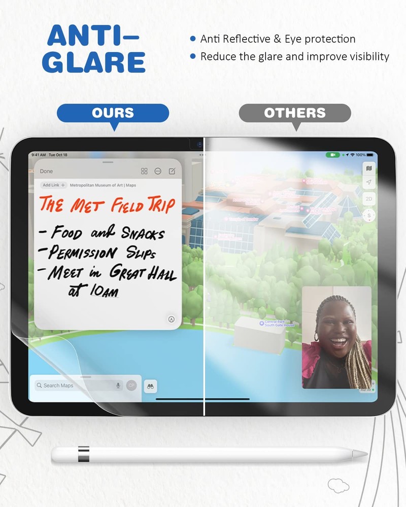 2 Pack Paper Screen Protector for 11th (A16)/10th Generation, Transparent