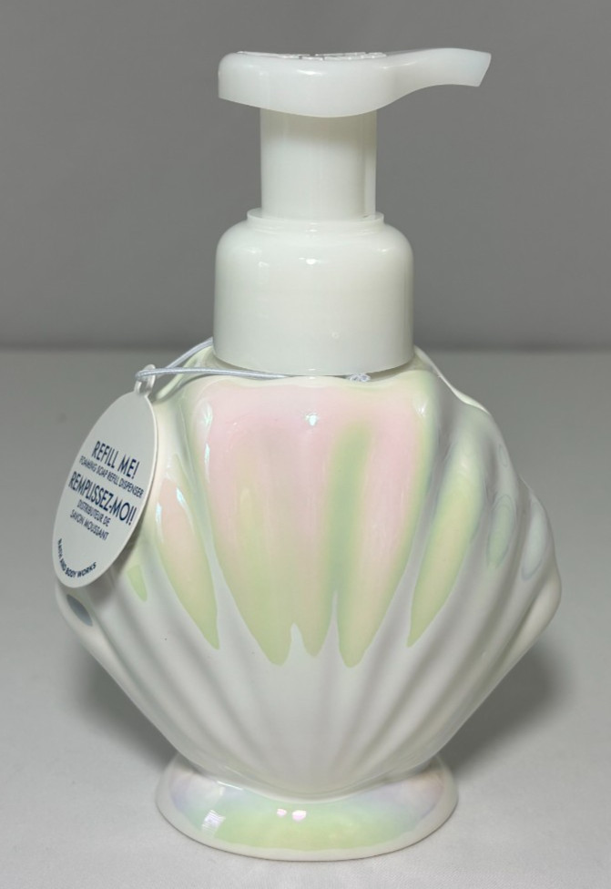Bath & Body Works Ceramic CLAM SHELL Gentle Foaming Soap Dispenser Holder