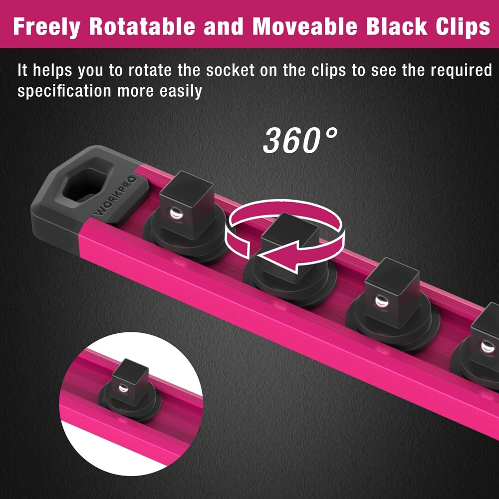 WORKPRO 3/8" Dr Heavy Duty Magnetic Socket Organizer Socket Holder Rack 10 Clips