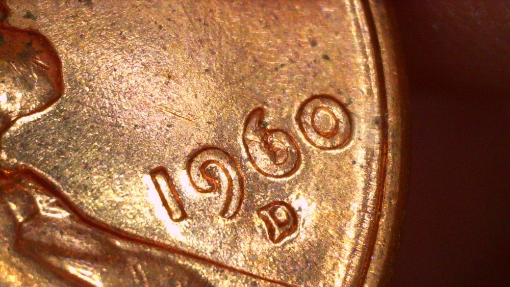 1960-D Penny Die Chip Obverse On Date