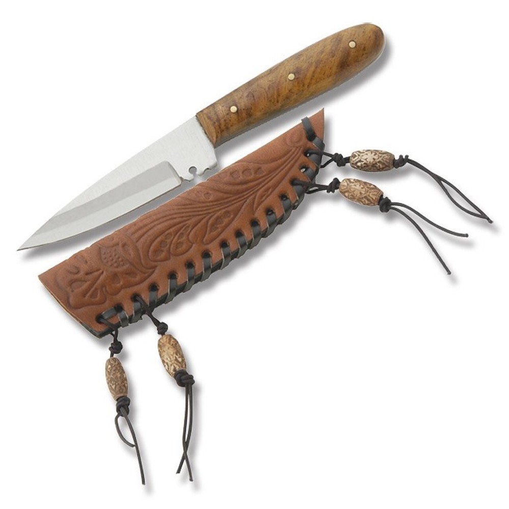 Medium Hunter Patch Knife Wood Handle and Leather Sheath