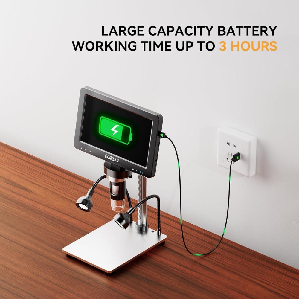 Elikliv 1200X Digital Microscope HD Camera 7" LCD 1080p Coin Magnifier w/ Light