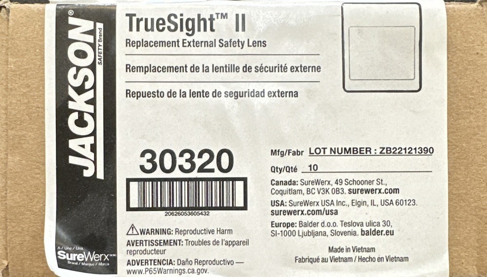 Jackson Safety 30320 Truesight II External Lens Replacement, 10-Pack