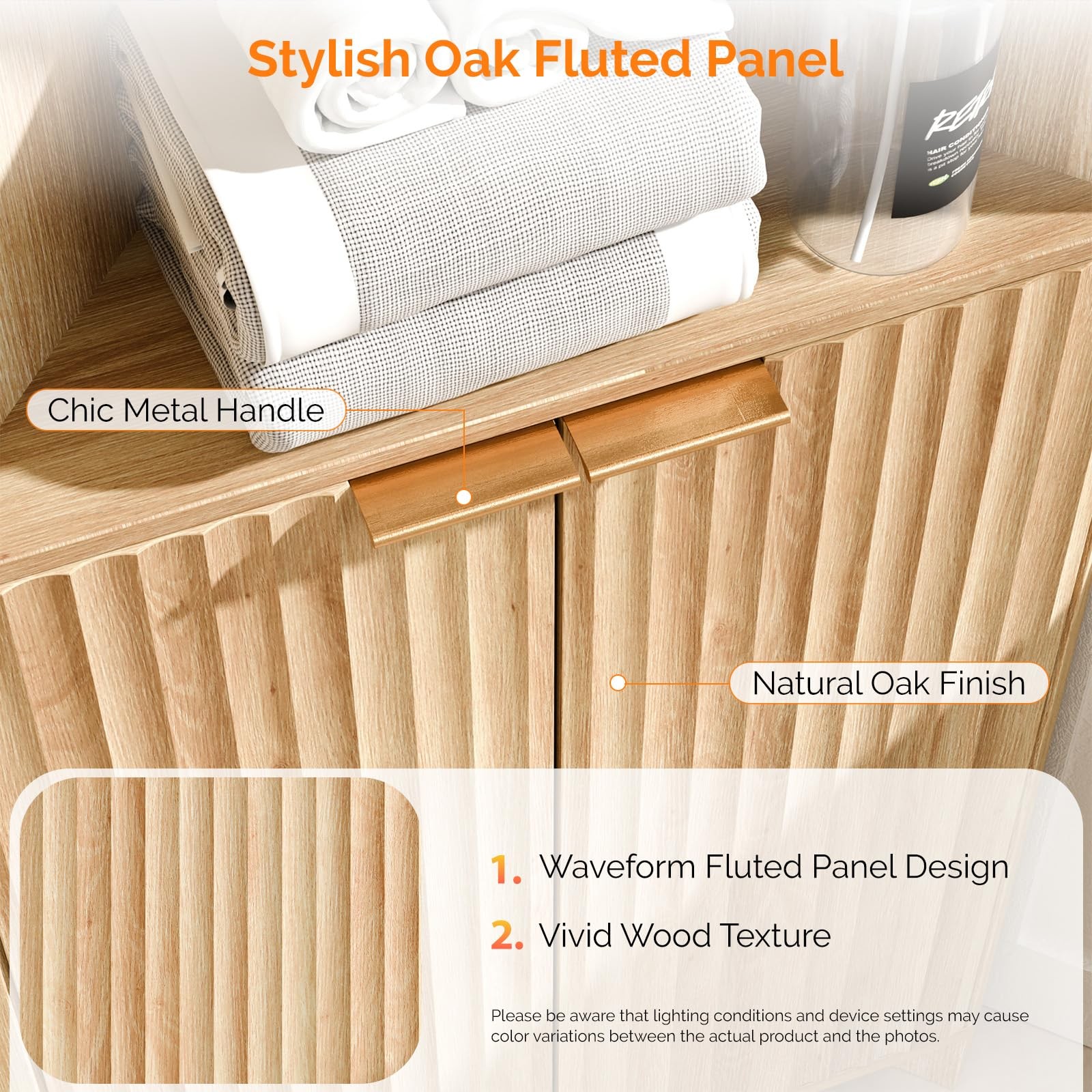 Tall Corner Cabinet with Fluted Doors, 68" Oak Corner Storage Cabinet