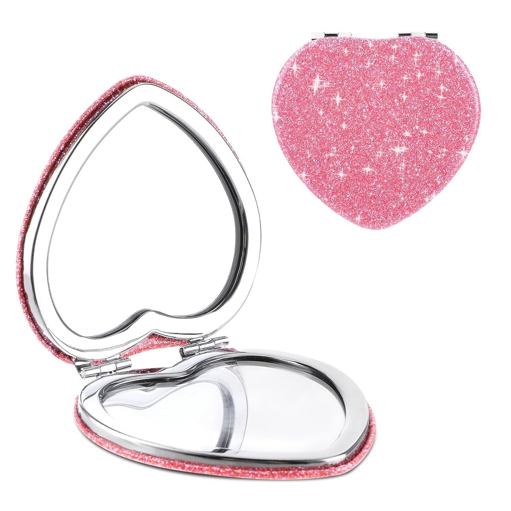 Heart Shaped Folding Compact Mirror Double Sided Magnifying Travel Makeup Mirror
