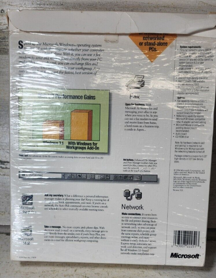 Microsoft Windows For Workgroups Add On Version 3.11 3.5"