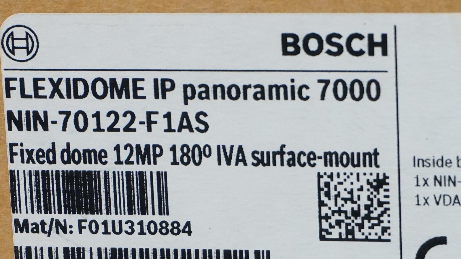 NOB-BOSCH FLEXIDOME IP PANORAMIC 7000 MP 12MP 180º IVA NIN-70122-F1A CAMERA+F1AS