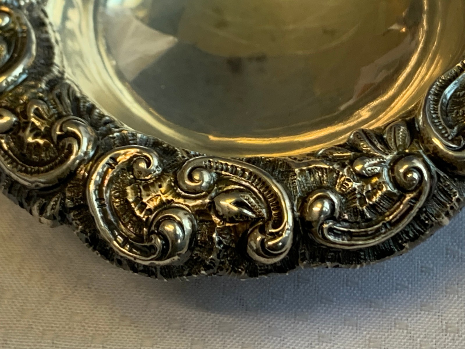 Antique Sterling Silver Condiment Dish Master Salt Cellar 37.03g Floral Repousse