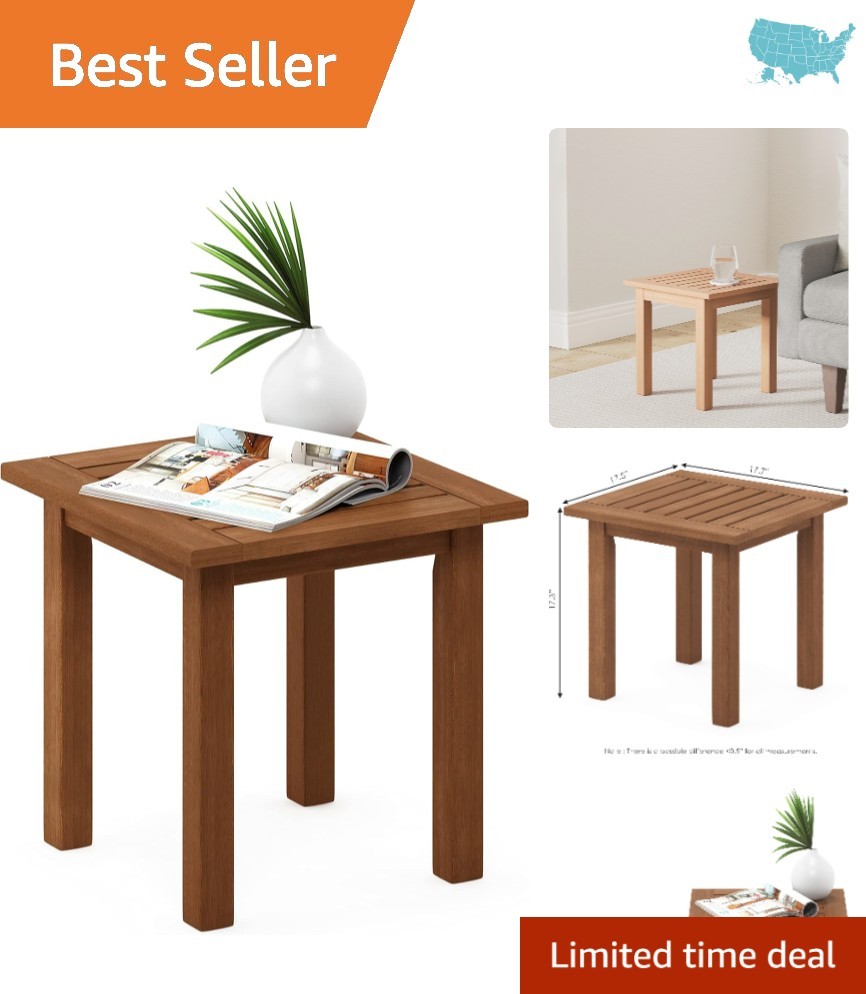 Durable Teak-Finished Square Outdoor End Table - Compact & Stylish Design