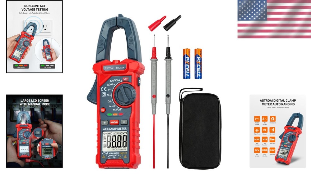 Multifunctional Clamp Meter with Live Wire - 2000 Counts, Battery Included