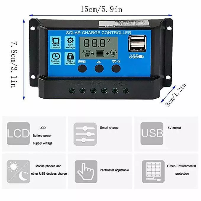 10A 20A 30A 40A50A 60A PV Solar Charge Controller USB With LCD Display Regulator
