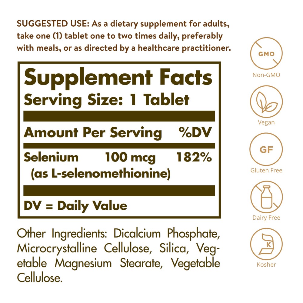 Solgar Yeast-Free Selenium 100 mcg 100 Tablets