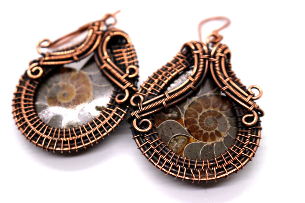 COPPER WIRE WRAPPED SNAIL 1.5" EARRINGS