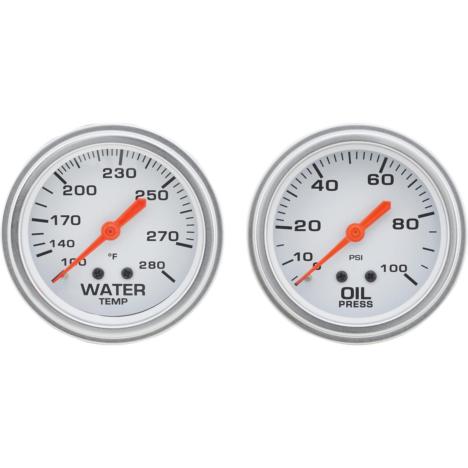 Speedway 2-5/8 Inch Oil Press and Water Temp Gauge Kit, Backlit White Face