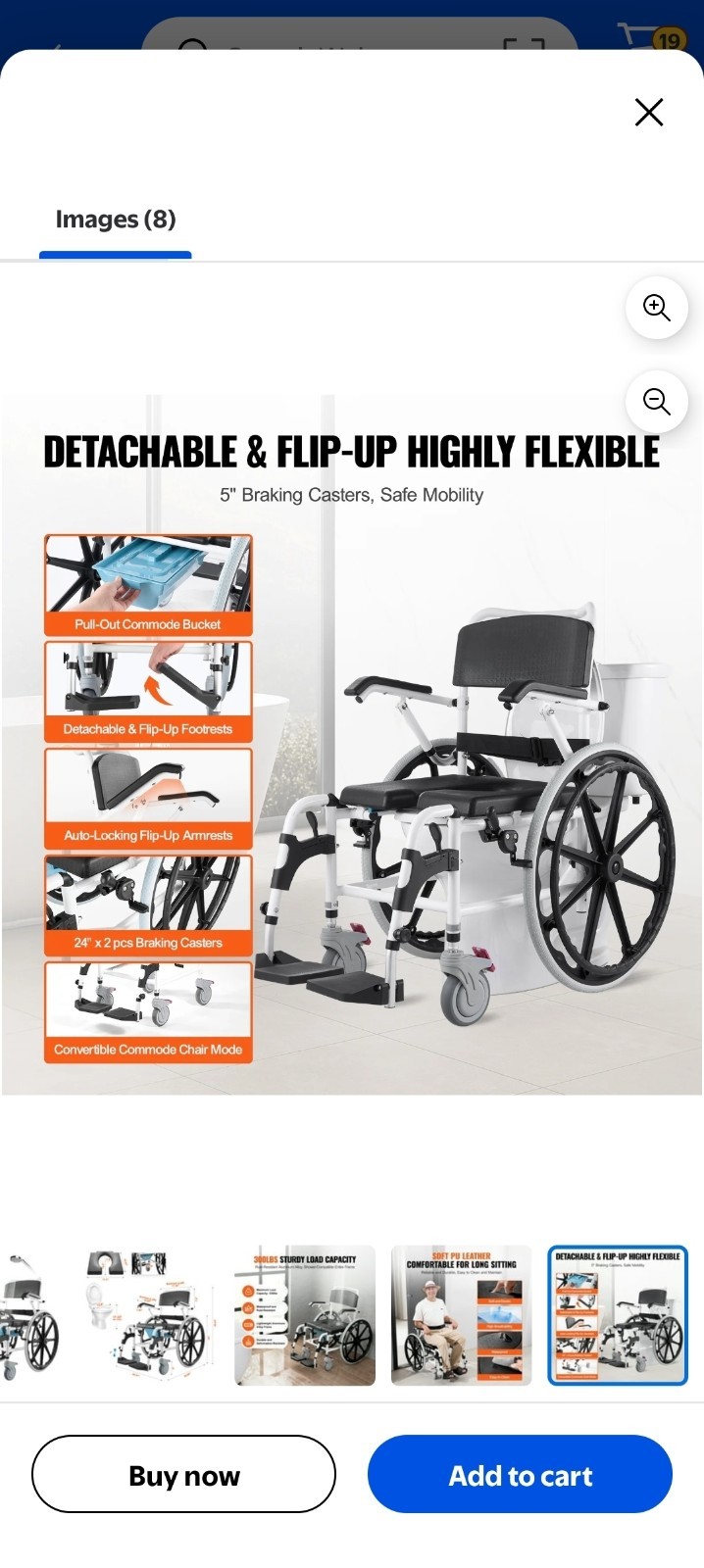 Shower Wheelchair, 17.5in Width Aluminum Alloy Bathroom Wheelchair for Ins