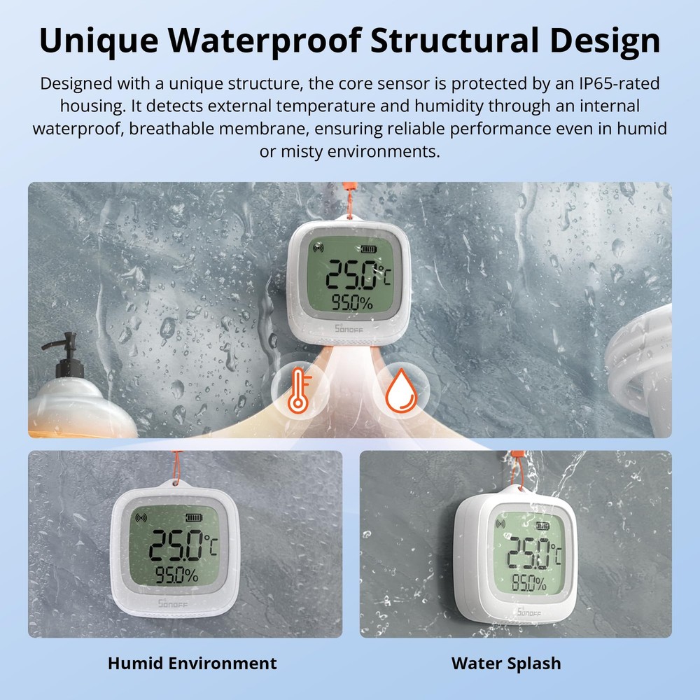 Zigbee Temperature Humidity Sensor IP65 Waterproof for Greenhouse/Bathroom