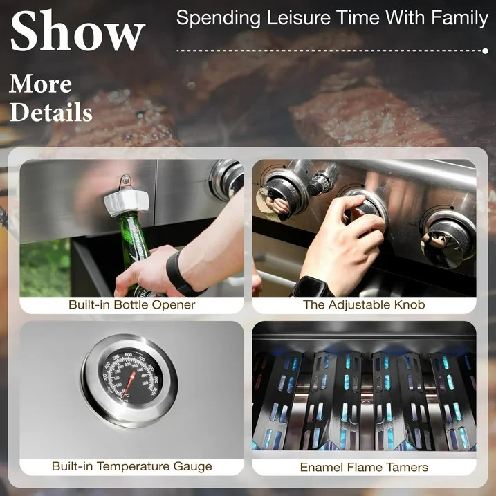 MF Studio 4 Burner Propane Gas Outdoor Grill with Side Burner Stainless Steel BB